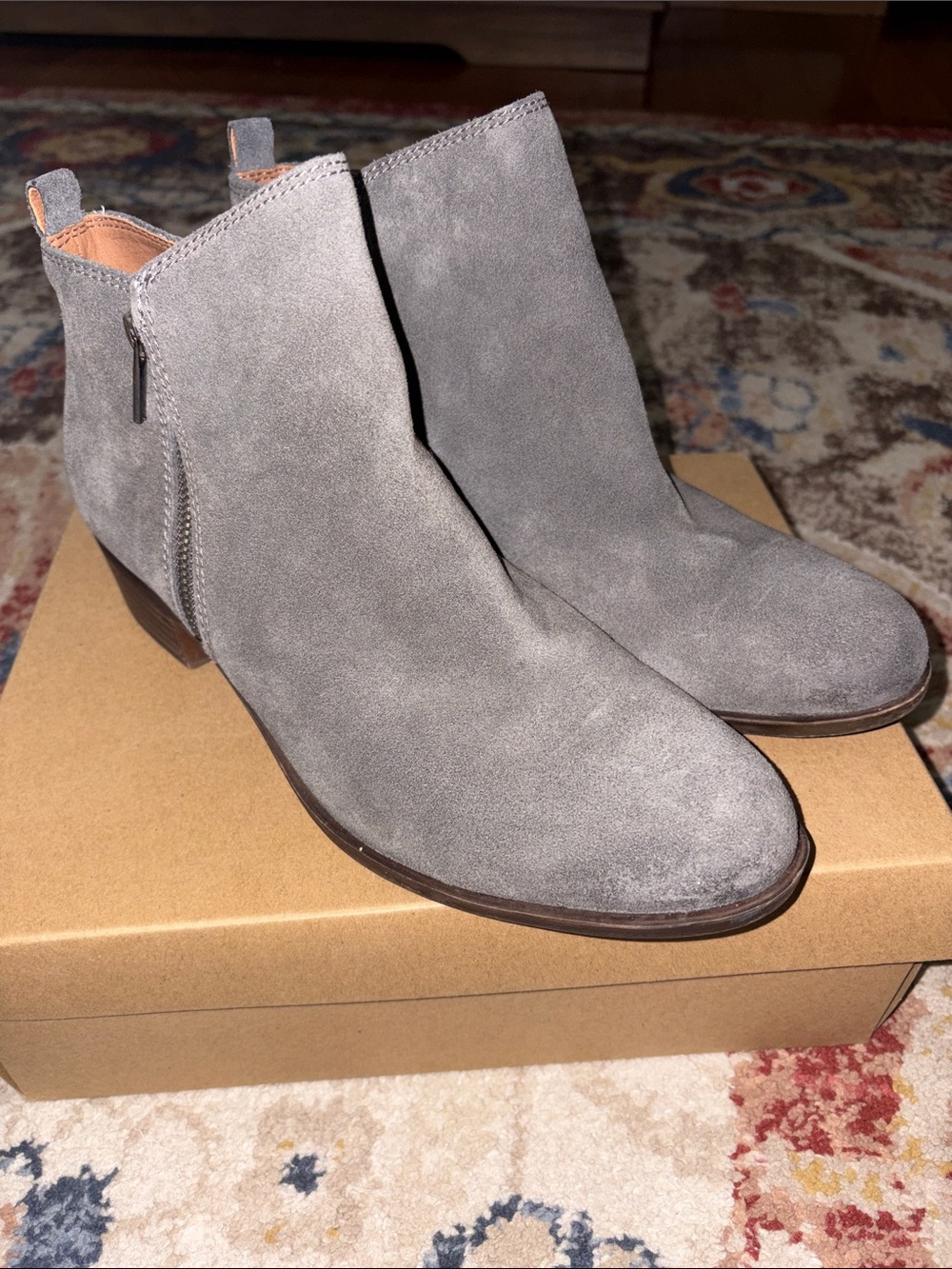 Lucky Brand Gray Suede Ankle Booties with Side Zip